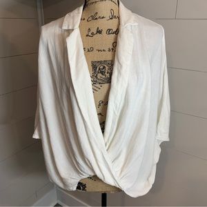 Mittoshop White Surplice Collared Dolman Sleeve Blouse Snap Closure